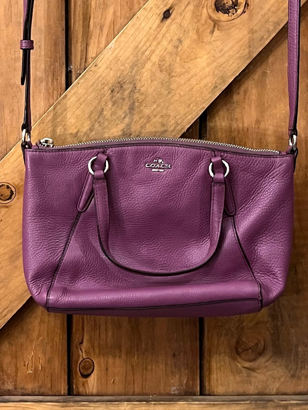 Coach Mini Kelsey F57563 Purple Pebbled Leather Crossbody Satchel